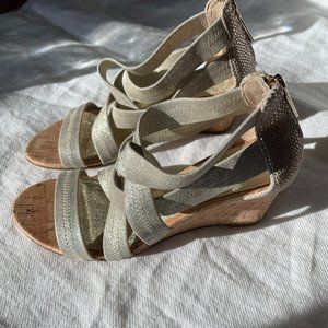 Donald Pliner gold strappy cork bottom sandals